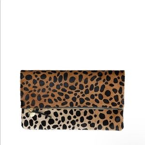 Clare Vivier Leopard Hair-On Foldover Clutch made of soft calf-hair